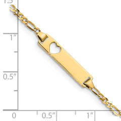 14k Polished Solid Chain/Solid Plate Figaro Link Cut-out Heart 21.4x5.4mm Plate 6 inch Baby/Child ID Bracelet