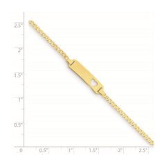 14k Polished Solid Chain/Solid Plate Curb Link Cut-out Heart 21x5mm Plate 6 inch Baby/Child ID Bracelet