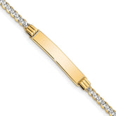 14k with Rhodium Polished Solid Chain/Solid Plate Pavâ Curb Link 26x5mm Plate 6 inch Baby/Child ID Bracelet