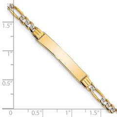 14k with Rhodium Polished Solid Chain/Solid Plate Pavâ Figaro Link 26x5mm Plate 6 inch Baby/Child ID Bracelet