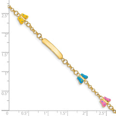 14k Polished Pink/Blue/Yellow Enamel Butterflies and 18x3mm Plate 6 inch Baby/Child ID Bracelet with 0.5 inch Extender