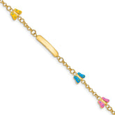 14k Polished Pink/Blue/Yellow Enamel Butterflies and 18x3mm Plate 6 inch Baby/Child ID Bracelet with 0.5 inch Extender