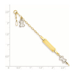 14k Two-tone Polished Teddy Bears and 18x5mm Plate 5.5 inch Baby/Child ID Bracelet with 0.5 inch Extender
