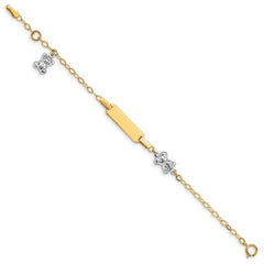 14k Two-tone Polished Teddy Bears and 18x5mm Plate 5.5 inch Baby/Child ID Bracelet with 0.5 inch Extender