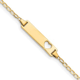 14k Polished Solid Chain/Solid Plate Flat Curb Link Cut-out Heart 20x5mm Plate 5.5 inch Baby/Child ID Bracelet