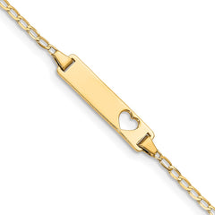 14k Polished Solid Chain/Solid Plate Flat Curb Link Cut-out Heart 20x5mm Plate 6 inch Baby/Child ID Bracelet