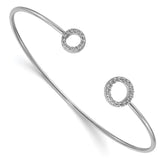 14k White Gold Polished Complete 1/4 carat Diamond Circles Flexible Cuff Bangle Bracelet