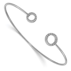 14k White Gold Polished Complete 1/4 carat Diamond Circles Flexible Cuff Bangle Bracelet