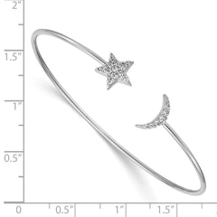 14k White Gold Complete 1/4 carat Diamond Moon and Star Flexible Cuff Bangle Bracelet