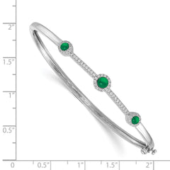 14k White Gold Complete 1/4 carat Diamond and Cabochon Emerald Hinged Bangle Bracelet
