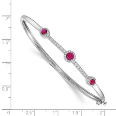 14k White Gold Complete 1/4 carat Diamond and Cabochon Ruby Hinged Bangle Bracelet