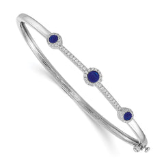 14k White Gold Complete 1/4 carat Diamond and Cabochon Sapphire Hinged Bangle Bracelet