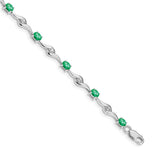 14k White Gold Complete Oval Emerald and Round White Sapphire Curved Link 7 inch Bracelet