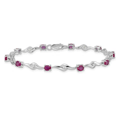 14k White Gold Complete Oval Ruby and Round White Sapphire Curved Link 7 inch Bracelet