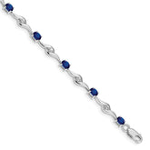 14k White Gold Complete Oval Blue Sapphire and Round White Sapphire Curved Link 7 inch Bracelet