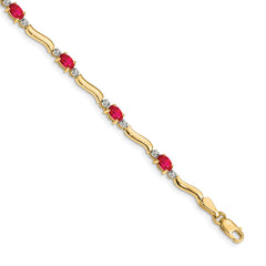14k Complete Diamond and Oval Ruby Wavy Link 7 inch Bracelet