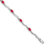 14k White Gold Complete Diamond and Oval Ruby Wavy Link 7 inch Bracelet