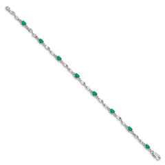 14k White Gold Complete Diamond and Oval Emerald Twisted Link 7 inch Bracelet