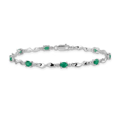 14k White Gold Complete Diamond and Oval Emerald Twisted Link 7 inch Bracelet