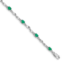 14k White Gold Complete Diamond and Oval Emerald Twisted Link 7 inch Bracelet