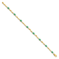 14k Complete Diamond and Oval Emerald Twisted Link 7 inch Bracelet