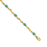14k Complete Diamond and Oval Emerald Twisted Link 7 inch Bracelet