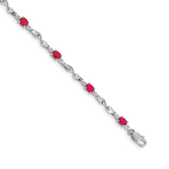 14k White Gold Complete Diamond and Oval Ruby Twisted Link 7 inch Bracelet