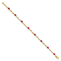 14k Complete Diamond and Oval Ruby Twisted Link 7 inch Bracelet