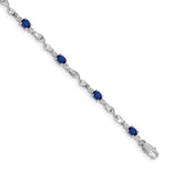 14k White Gold Complete Diamond and Oval Sapphire Twisted Link 7 inch Bracelet