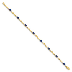 14k Complete Diamond and Oval Sapphire Twisted Link 7 inch Bracelet