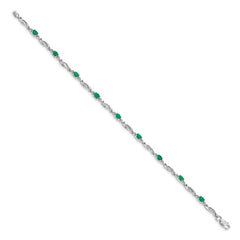 14k White Gold Complete Diamond and Oval Emerald Fancy Link 7.25 inch Bracelet