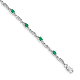 14k White Gold Complete Diamond and Oval Emerald Fancy Link 7.25 inch Bracelet