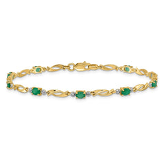 14k Complete Diamond and Oval Emerald Fancy Link 7.25 inch Bracelet