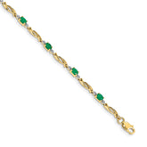 14k Complete Diamond and Oval Emerald Fancy Link 7.25 inch Bracelet