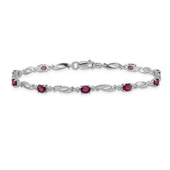 14k White Gold Complete Diamond and Oval Ruby Fancy Link 7.25 inch Bracelet