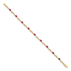 14k Complete Diamond and Oval Ruby Fancy Link 7.25 inch Bracelet