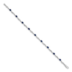 14k White Gold Complete Diamond and Oval Sapphire Fancy Link 7.25 inch Bracelet
