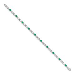 14k White Gold Complete Diamond and Oval Emerald Infinity Link 7.25 inch Bracelet