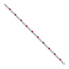 14k White Gold Complete Diamond and Oval Ruby Infinity Link 7.25 inch Bracelet - 2