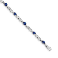 14k White Gold Complete Diamond and Oval Sapphire Infinity Link 7.25 inch Bracelet