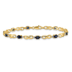 14k Complete Diamond and Oval Sapphire Infinity Link 7.25 inch Bracelet