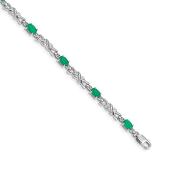 14k White Gold Complete Diamond and Oval Emerald X-design 7.25 inch Bracelet