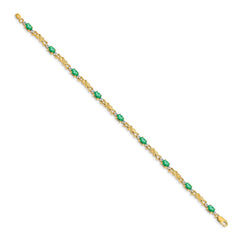 14k Complete Diamond and Oval Emerald X-design 7.25 inch Bracelet