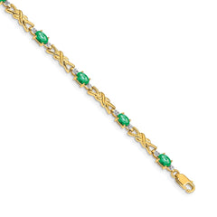 14k Complete Diamond and Oval Emerald X-design 7.25 inch Bracelet