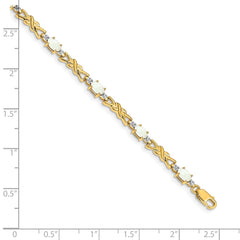 14k Complete Diamond and Oval Opal X-design 7.25 inch Bracelet