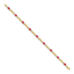 14k Complete Diamond and Oval Ruby X-design 7.25 inch Bracelet