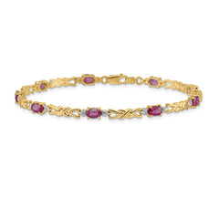 14k Complete Diamond and Oval Ruby X-design 7.25 inch Bracelet