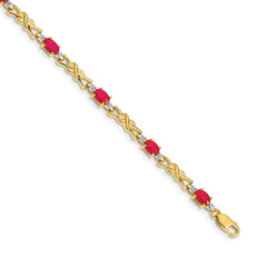 14k Complete Diamond and Oval Ruby X-design 7.25 inch Bracelet