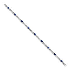 14k White Gold Complete Diamond and Oval Sapphire X-design 7.25 inch Bracelet