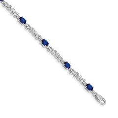 14k White Gold Complete Diamond and Oval Sapphire X-design 7.25 inch Bracelet
